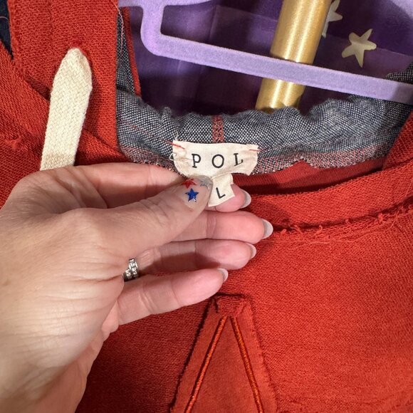 POL Clothing - Star Hooded Top with Mixed Matrerial - Red, Blue - L - Picture 3 of 7